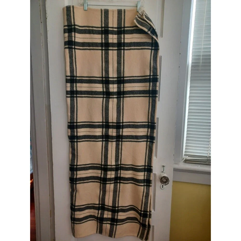 Pottery Barn black ivory plaid throw blanket baby alpaca/woolblend 43x56